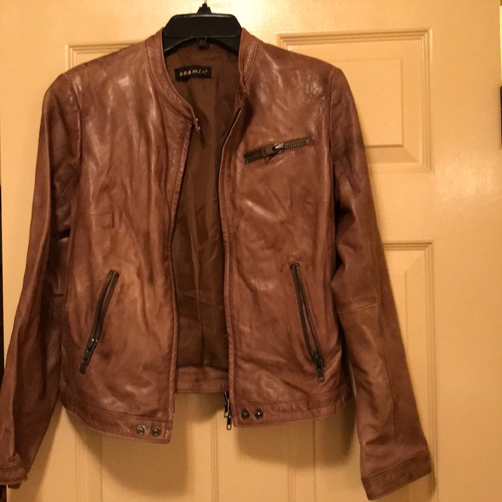Caramel colored leather jacket